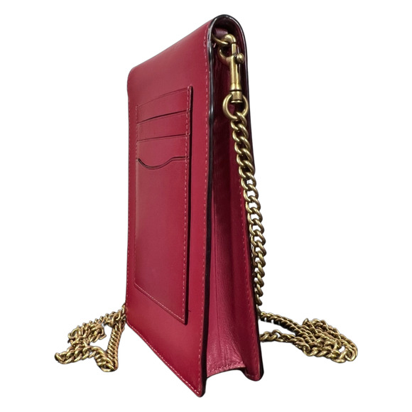 Coach Snap Phone Crossbody Signature Coated Canvas Leather 76357 Red Chain Strap - Picture 5 of 12